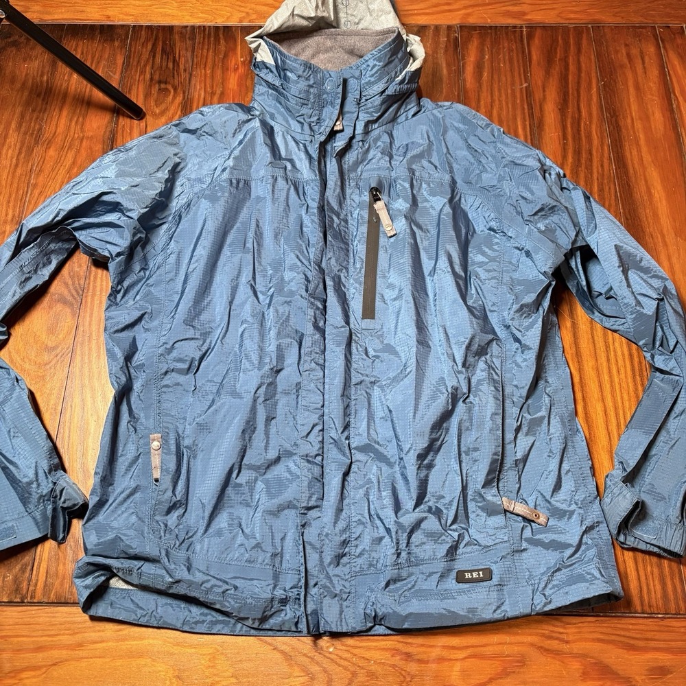REI Elements E1 Jacket Boys XL Blue Hooded Waterproof Windbreaker Nylon A3269